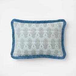 Threshold designed w/Studio McGee Lumbar Woven Shell Block with Fringe Edge Throw Pillow Bue - Threshold™ designed with Studio McGee