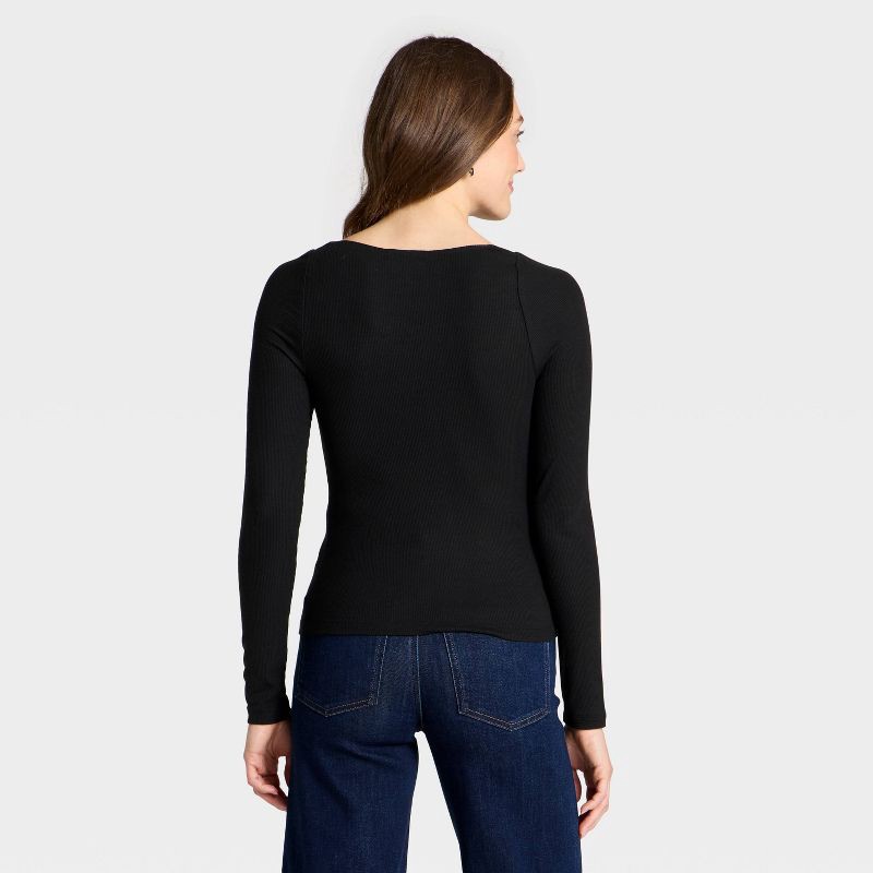 slide 2 of 4, Women's Long Sleeve V-Neck Lace Trim T-Shirt - Universal Thread™ Black S, 1 ct