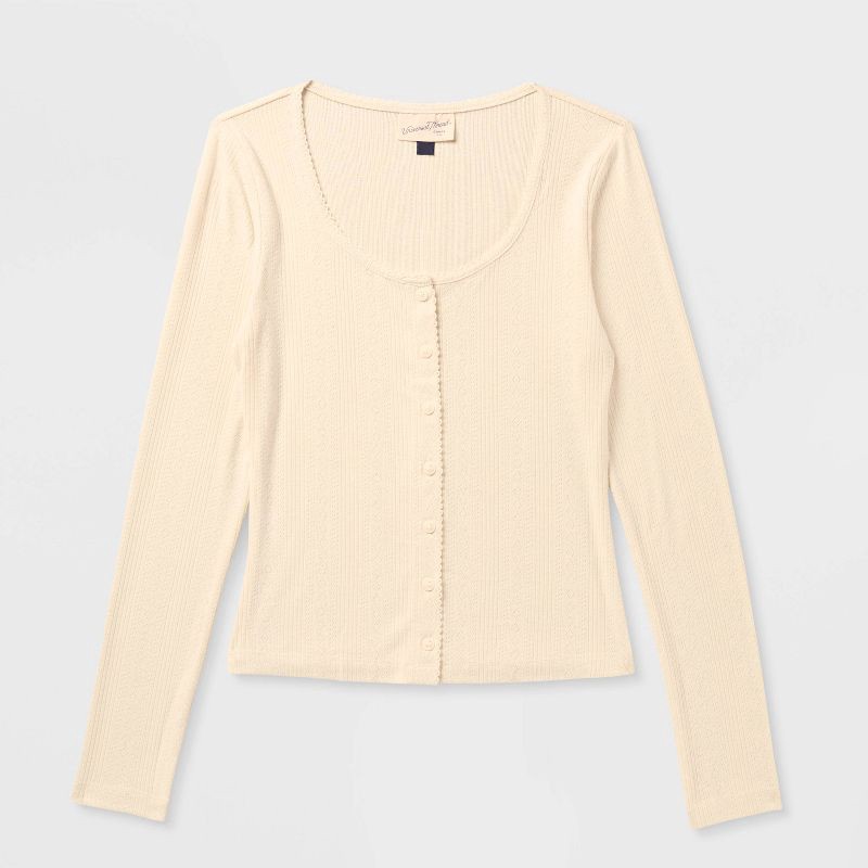 slide 4 of 4, Women's Button-Down Knit Cardigan - Universal Thread™ Cream S, 1 ct