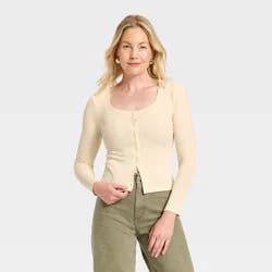 Women's Button-Down Knit Cardigan - Universal Thread™ Cream L