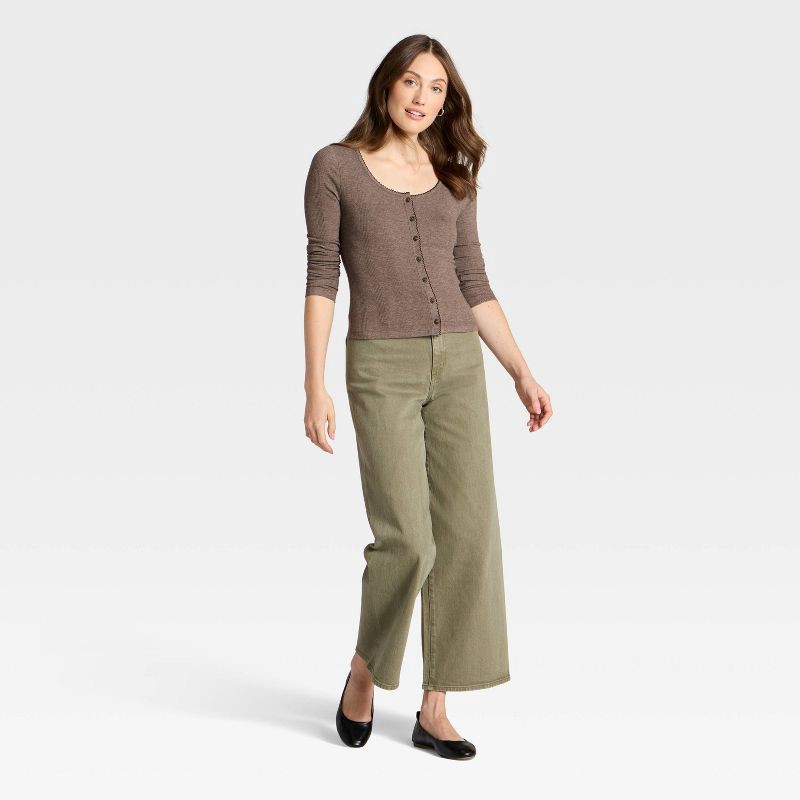 slide 3 of 4, Women's Button-Down Knit Cardigan - Universal Thread™ Brown L, 1 ct