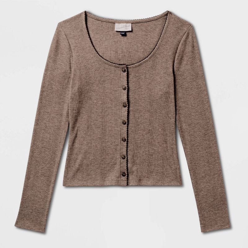 slide 4 of 4, Women's Button-Down Knit Cardigan - Universal Thread™ Brown L, 1 ct