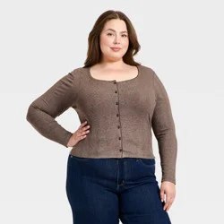 Women's Button-Down Knit Cardigan - Universal Thread™ Brown XXL
