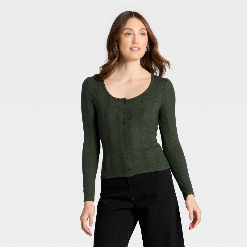 slide 1 of 4, Women's Button-Down Knit Cardigan - Universal Thread™ Dark Green S, 1 ct