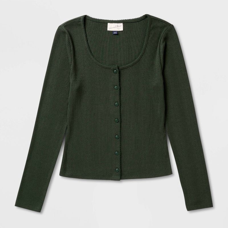slide 4 of 4, Women's Button-Down Knit Cardigan - Universal Thread™ Dark Green M, 1 ct