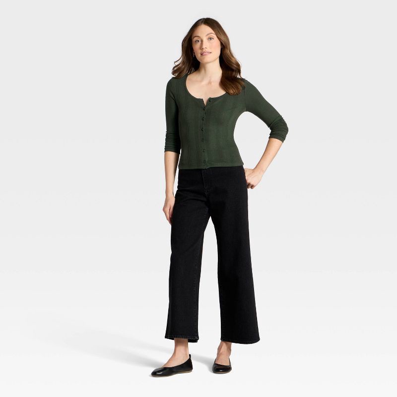 slide 3 of 4, Women's Button-Down Knit Cardigan - Universal Thread™ Dark Green L, 1 ct