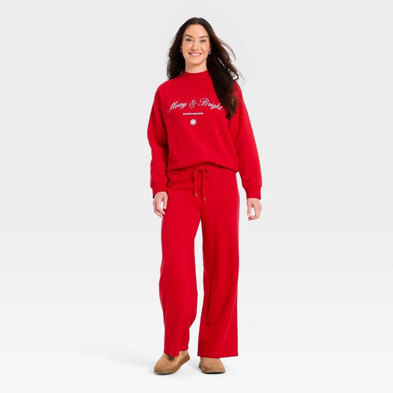 slide 3 of 3, Women's Holiday Knit Embroidered Pullover Sweatshirt - Universal Thread™ Red S, 1 ct