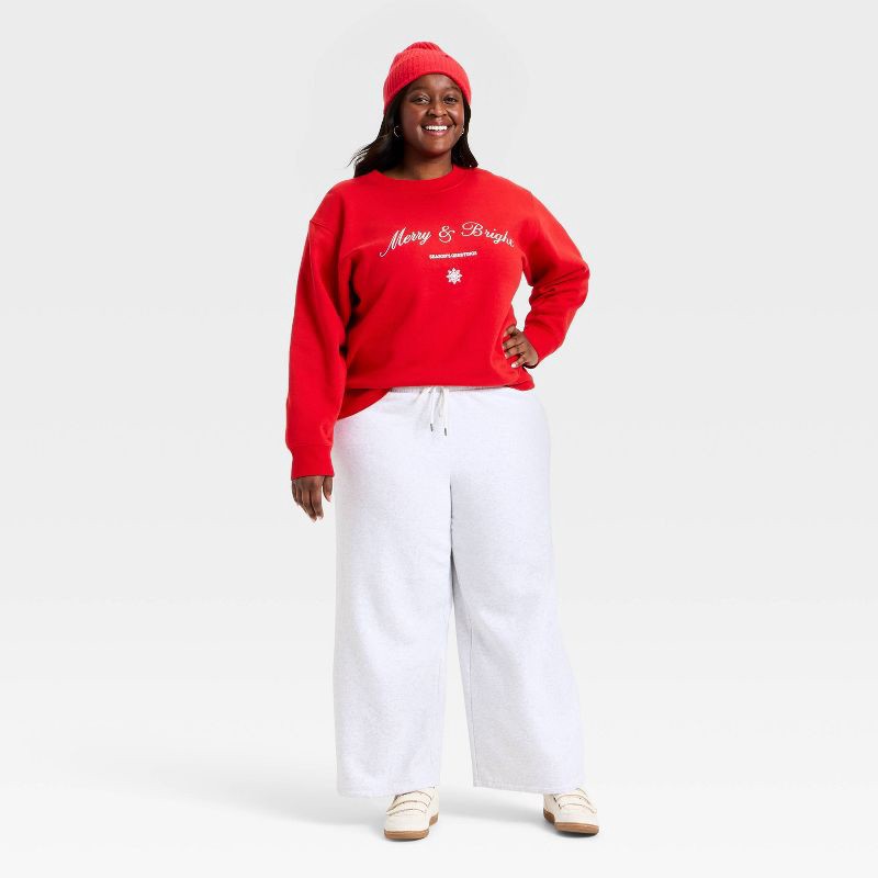 slide 3 of 3, Women's Holiday Knit Embroidered Pullover Sweatshirt - Universal Thread™ Red XXL, 1 ct