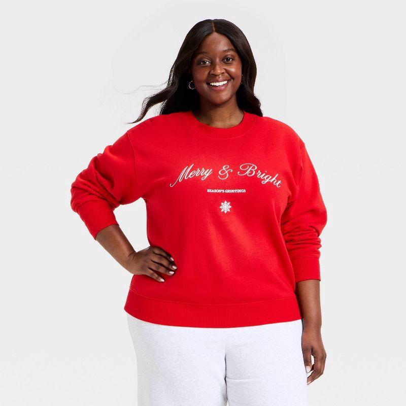 slide 1 of 3, Women's Holiday Knit Embroidered Pullover Sweatshirt - Universal Thread™ Red XXL, 1 ct