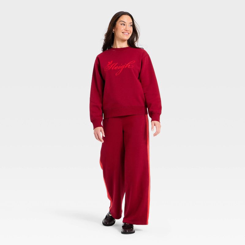 slide 3 of 3, Women's Holiday Knit Graphic Pullover Sweatshirt - Universal Thread™ Maroon S, 1 ct