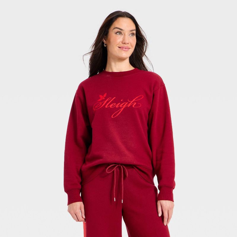 slide 1 of 3, Women's Holiday Knit Graphic Pullover Sweatshirt - Universal Thread™ Maroon M, 1 ct
