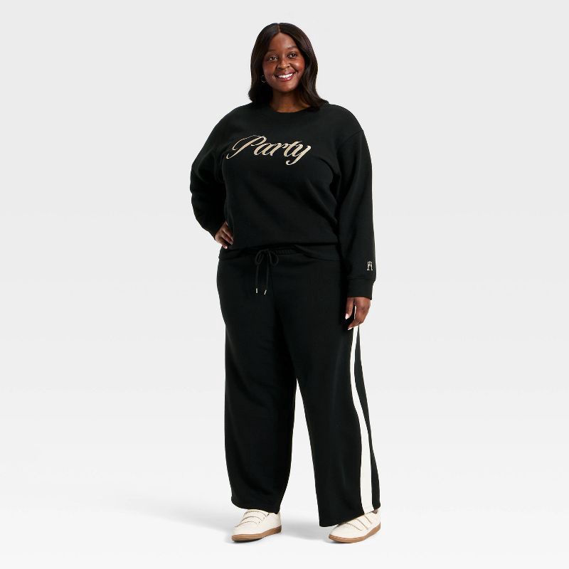 slide 3 of 3, Women's Holiday Knit Embroidered Pullover Sweatshirt - Universal Thread™ Black XXL, 1 ct
