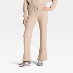 Women's Mid-Rise Ribbed Flare Pants - Universal Thread™ Oatmeal M