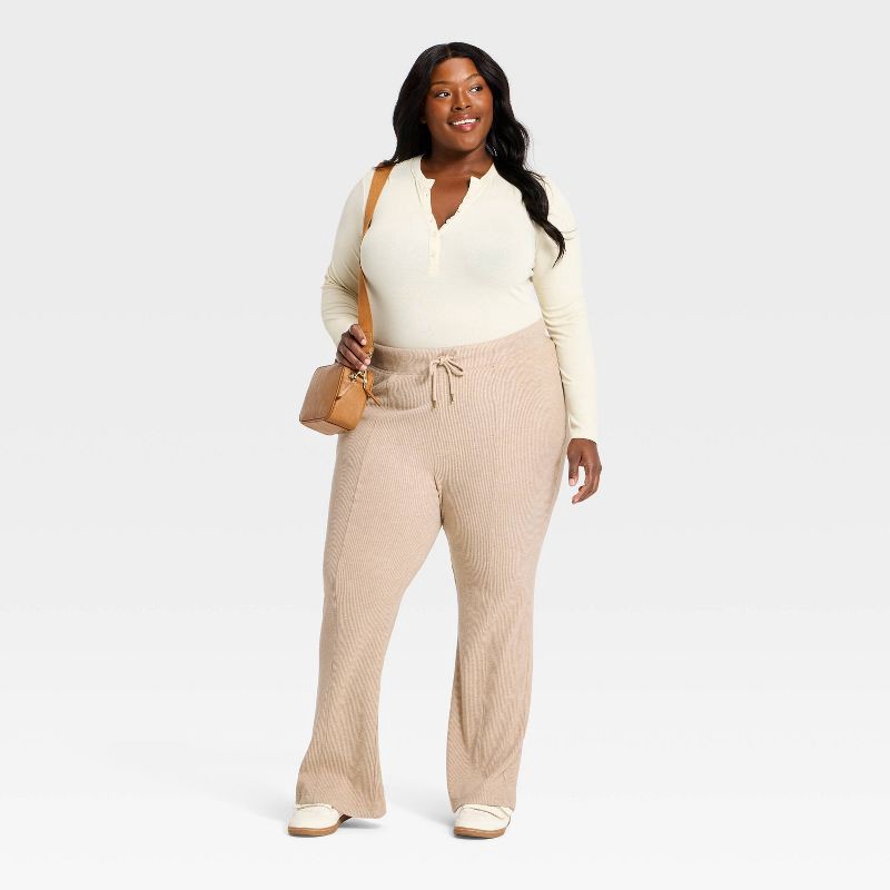 slide 3 of 3, Women's Mid-Rise Ribbed Flare Pants - Universal Thread™ Oatmeal XXL, 1 ct
