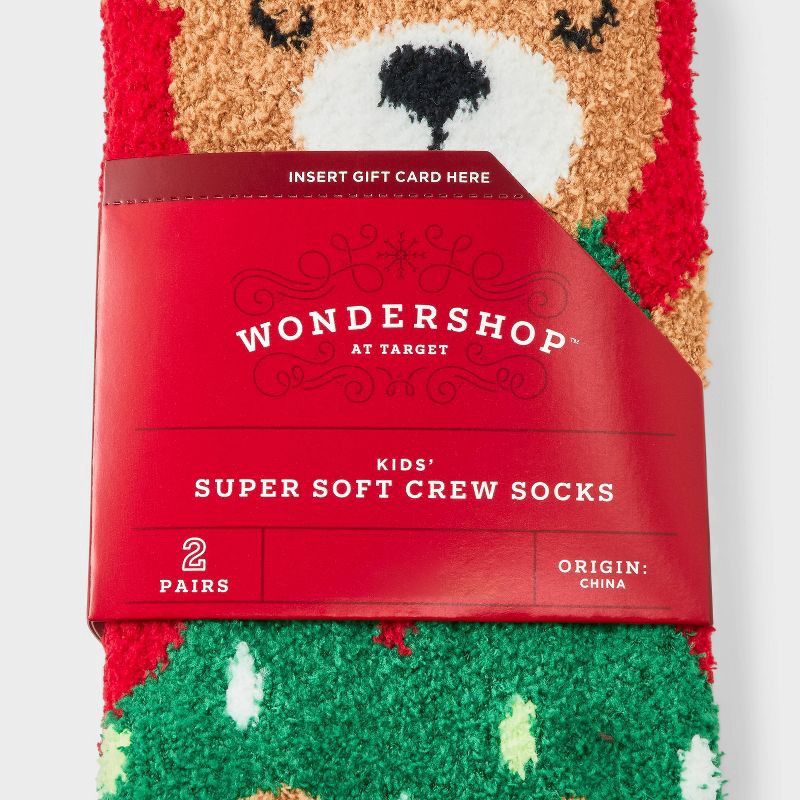 slide 3 of 3, Kids' 2pk Christmas Tree Teddy Bear Cozy Crew Socks with Gift Card Holder - Wondershop™ Red XS/S, 2 ct