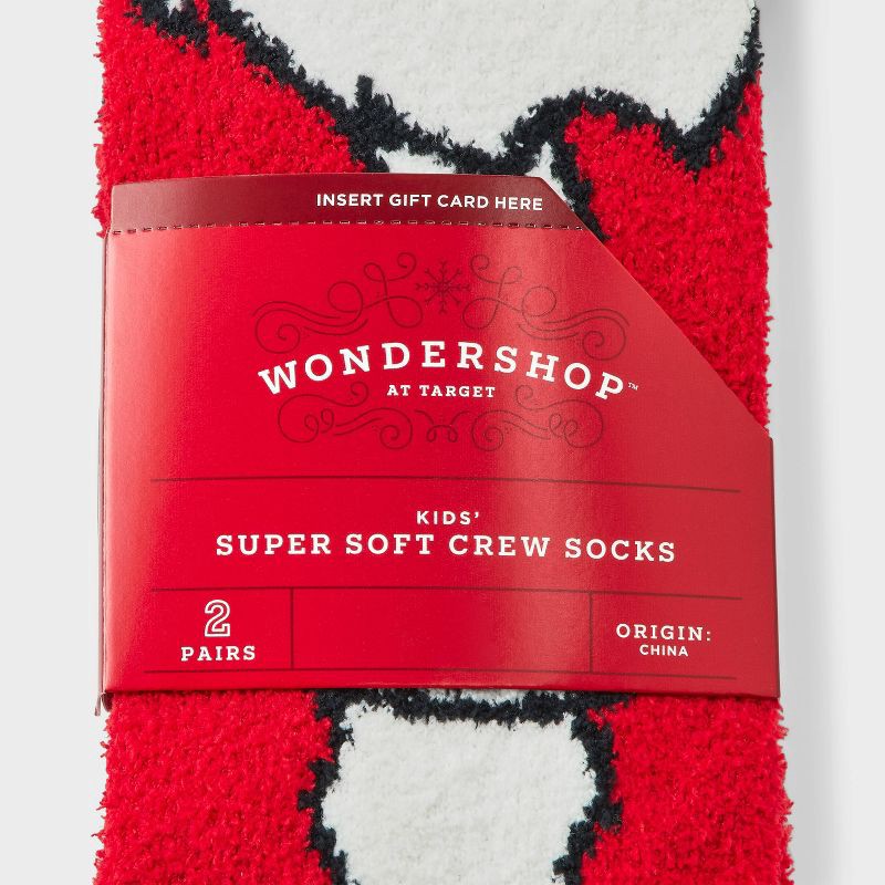 slide 3 of 3, Kids' 2pk Santa & Plaid Cozy Crew Socks with Gift Card Holder - Wondershop™ Navy Blue/Red XS/S, 2 ct