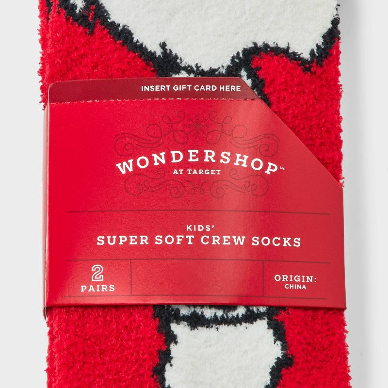slide 3 of 3, Kids' 2pk Santa & Plaid Cozy Crew Socks with Gift Card Holder - Wondershop™ Red/Navy Blue XS/S, 2 ct