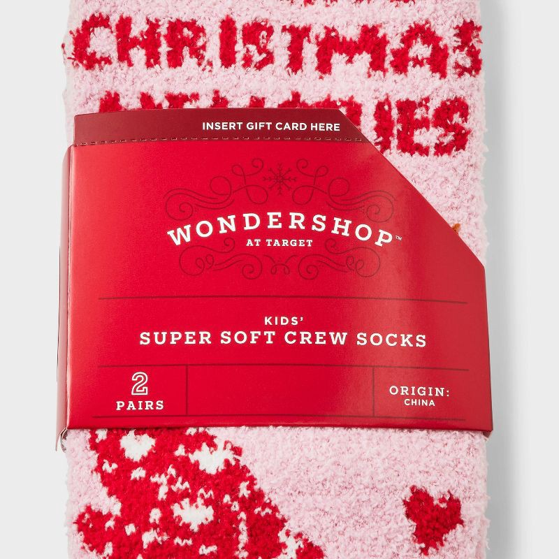 slide 3 of 3, Kids' 2pk Baking Christmas Memories Cozy Crew Socks with Gift Card Holder - Wondershop™ Pink XS/S, 2 ct