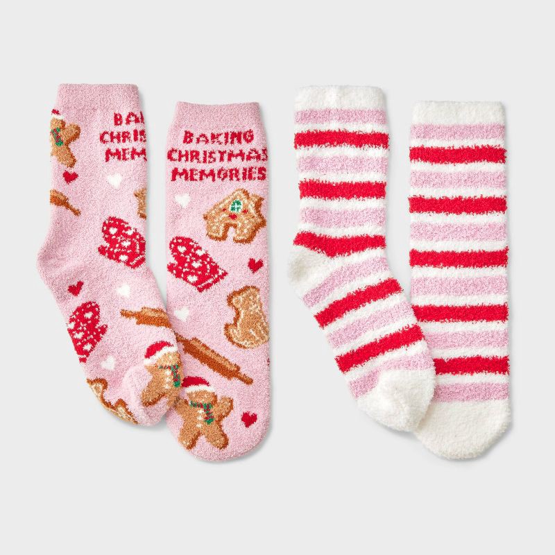 slide 1 of 3, Kids' 2pk Baking Christmas Memories Cozy Crew Socks with Gift Card Holder - Wondershop™ Pink XS/S, 2 ct