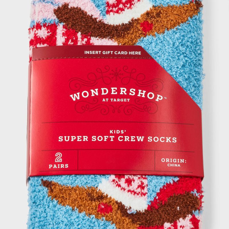 slide 3 of 3, Kids' 2pk Dogs & Hearts Cozy Crew Socks with Gift Card Holder - Wondershop™ Blue M/L, 2 ct