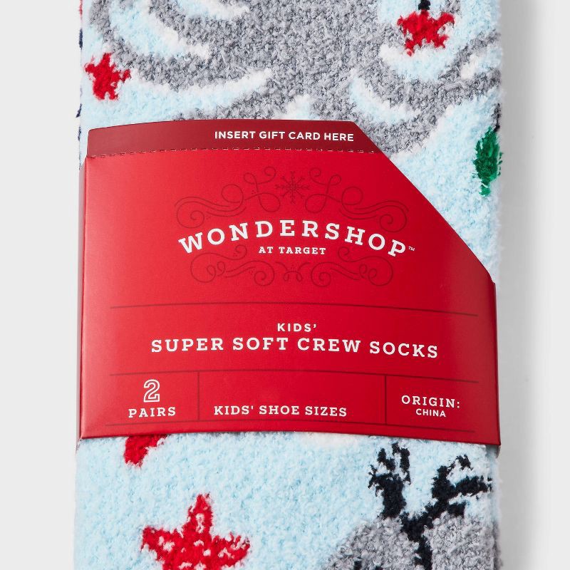 slide 3 of 3, Kids' 2pk Christmas Sea Life Animals & Candy Canes Cozy Crew Socks with Gift Card Holder - Wondershop™ Light Blue XS/S, 2 ct
