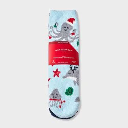 Kids' 2pk Christmas Sea Life Animals & Candy Canes Cozy Crew Socks with Gift Card Holder - Wondershop™ Light Blue XS/S