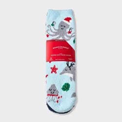 Kids' 2pk Christmas Sea Life Animals & Candy Canes Cozy Crew Socks with Gift Card Holder - Wondershop™ Light Blue XS/S
