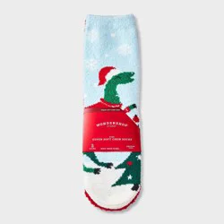 Kids' 2pk Christmas Dinosaur & Snowflakes Cozy Crew Socks with Gift Card Holder - Wondershop™ XS/S