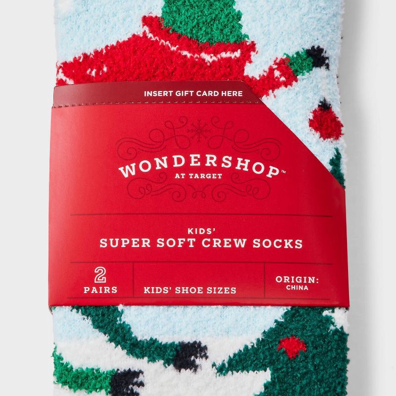 slide 3 of 3, Kids' 2pk Christmas Dinosaur & Snowflakes Cozy Crew Socks with Gift Card Holder - Wondershop™ M/L, 2 ct