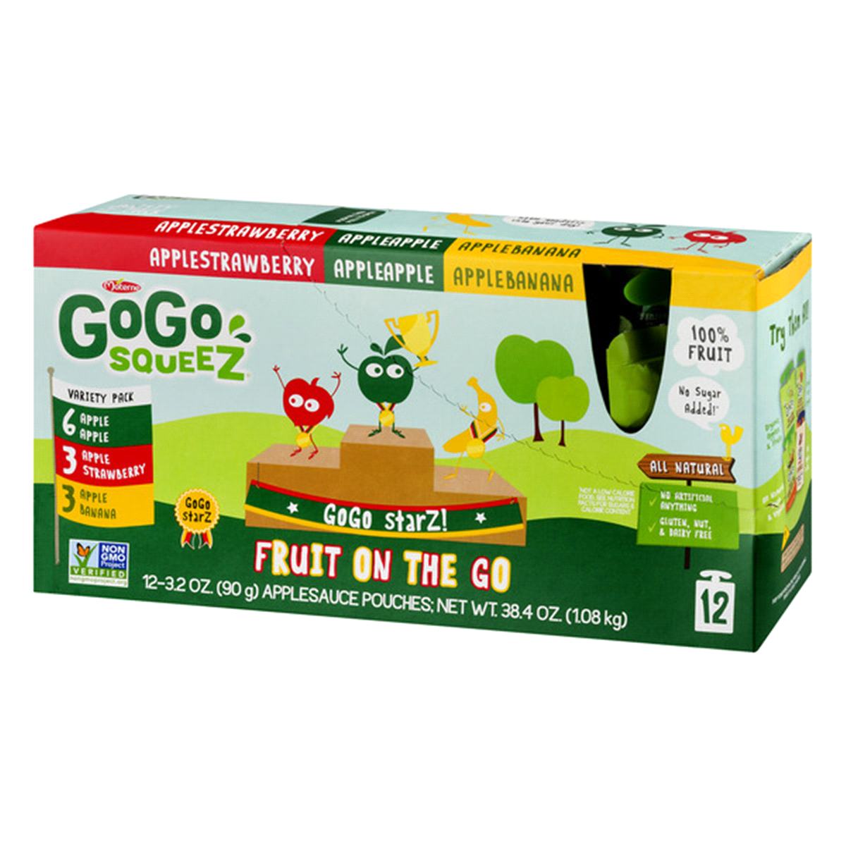 slide 3 of 7, GoGo squeeZ Apple, Banana & Strawberry Applesauce On The Go Variety Pack, 12 ct; 3.2 oz