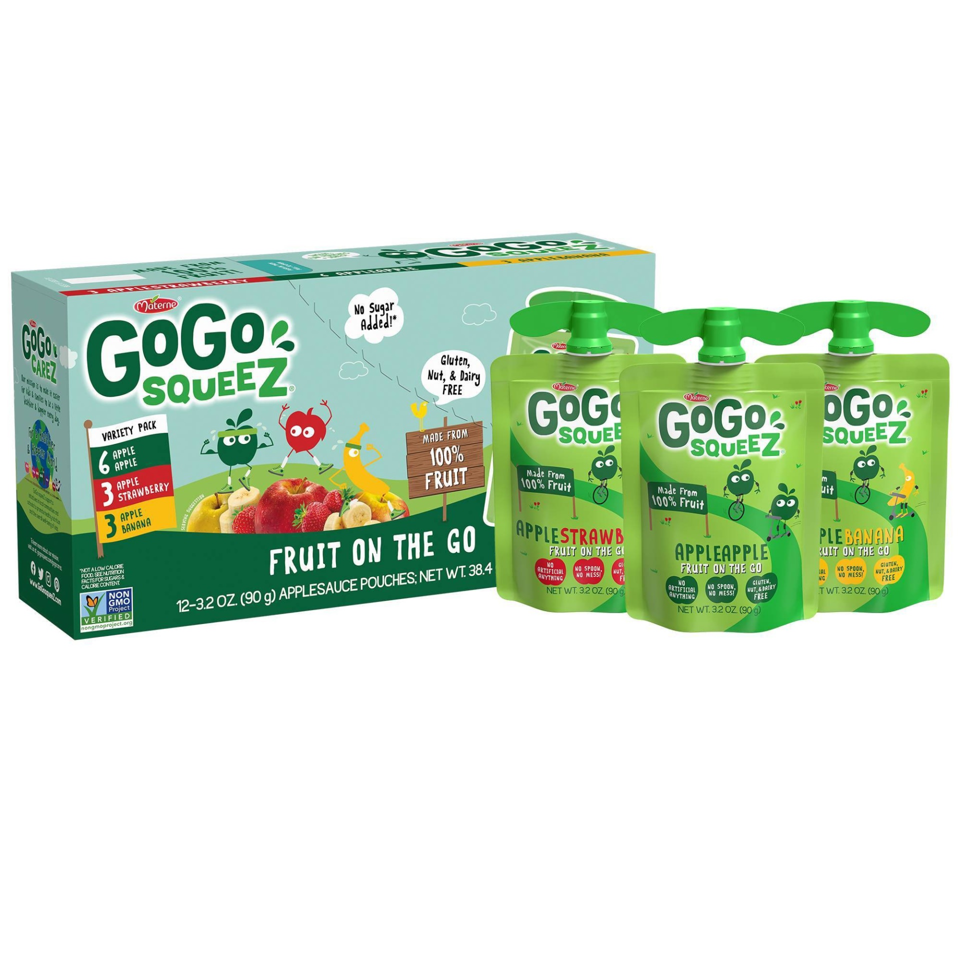 slide 1 of 7, GoGo squeeZ Apple, Banana & Strawberry Applesauce On The Go Variety Pack, 12 ct; 3.2 oz