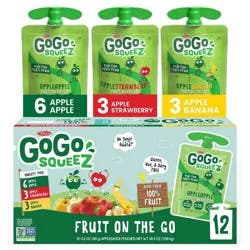 GoGo squeeZ Applesauce and Fruit Puree Apple Apple, Apple Strawberry, Apple Banana Snack Pouches