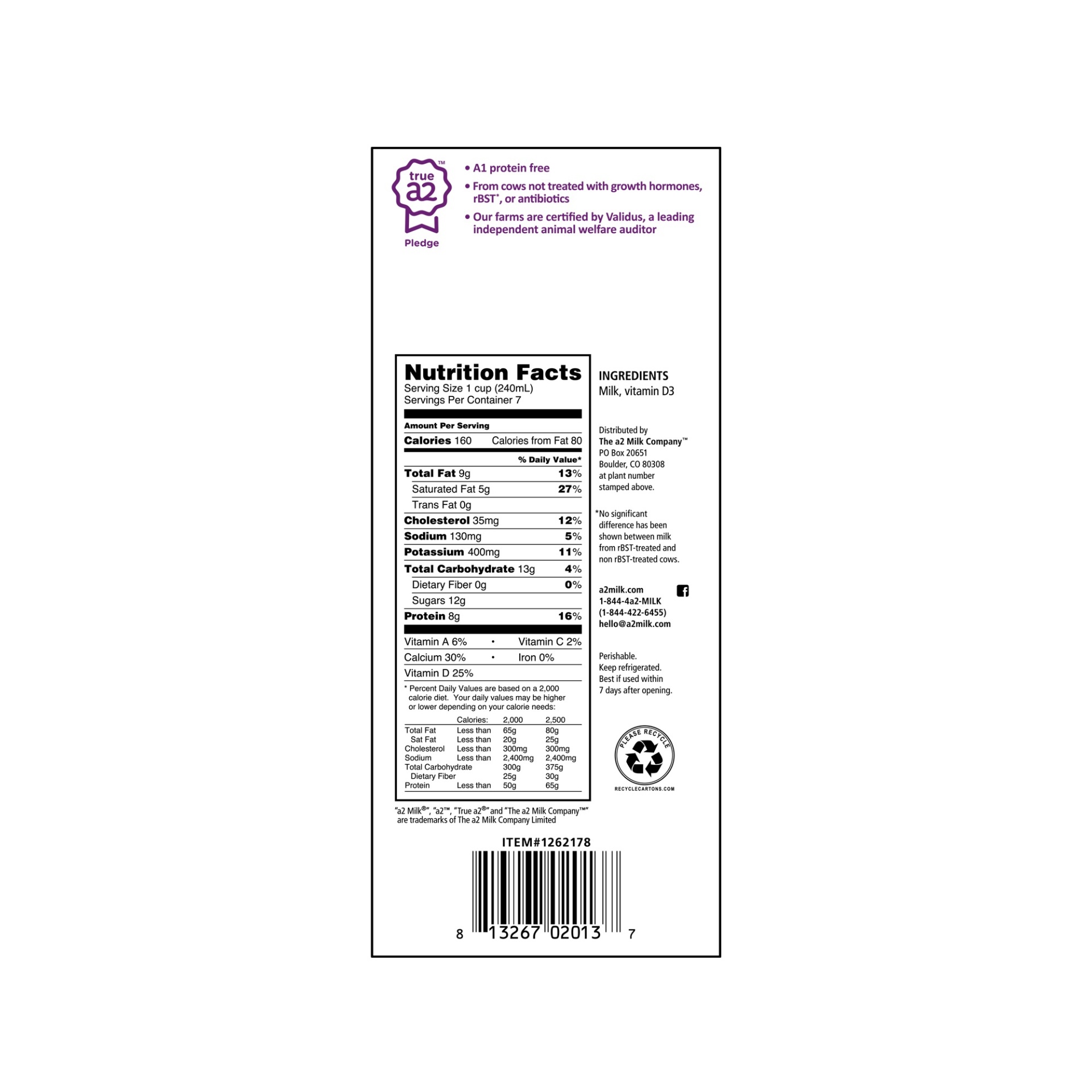 slide 2 of 2, A2 Whole Milk, 3 ct; 59 fl oz