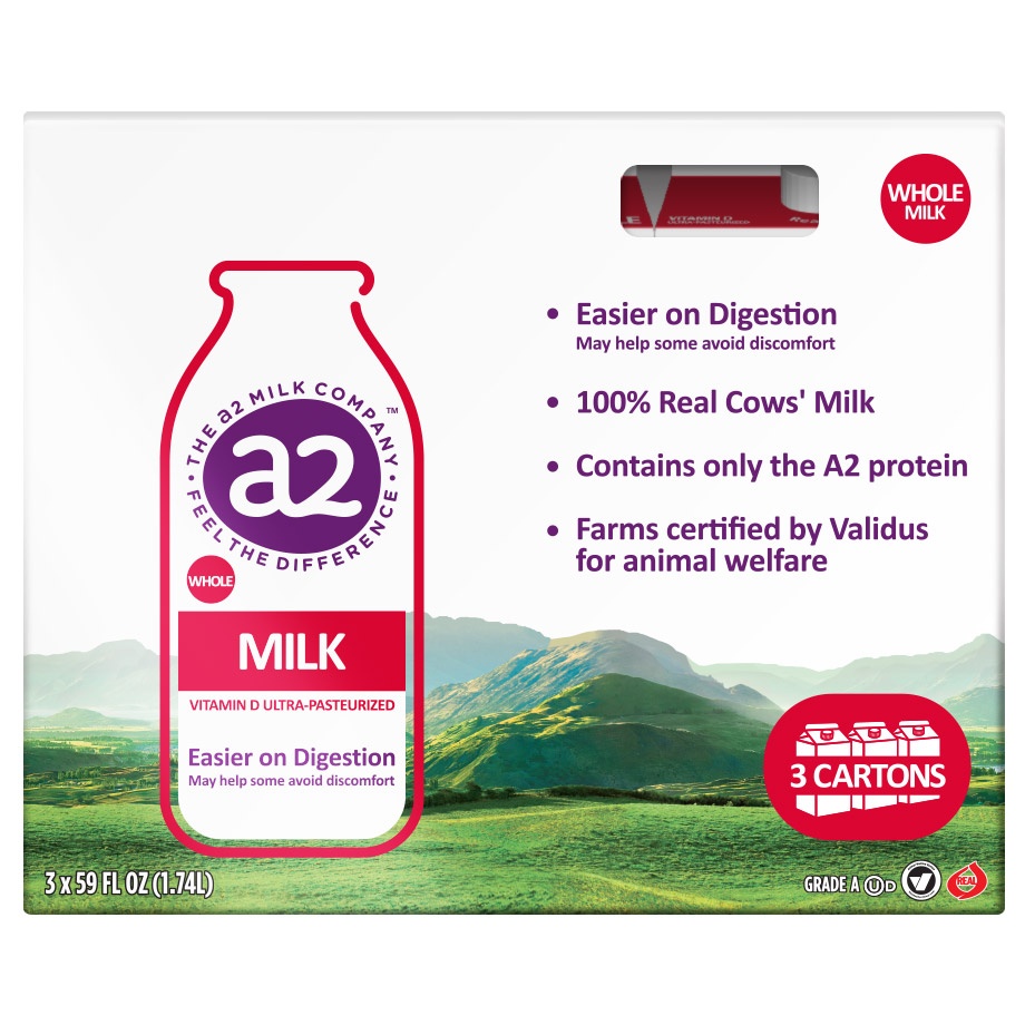 slide 1 of 2, A2 Whole Milk, 3 ct; 59 fl oz