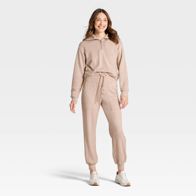 slide 3 of 3, Women's High-Rise Knit Joggers - Universal Thread™ Heather Oatmeal M, 1 ct