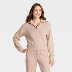Women's Quarter Zip Pullover Sweatshirt - Universal Thread™ Heather Oatmeal XS