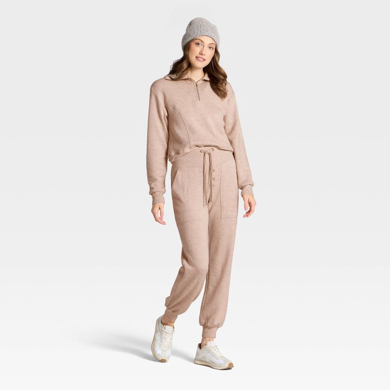 slide 3 of 3, Women's Quarter Zip Pullover Sweatshirt - Universal Thread™ Heather Oatmeal S, 1 ct