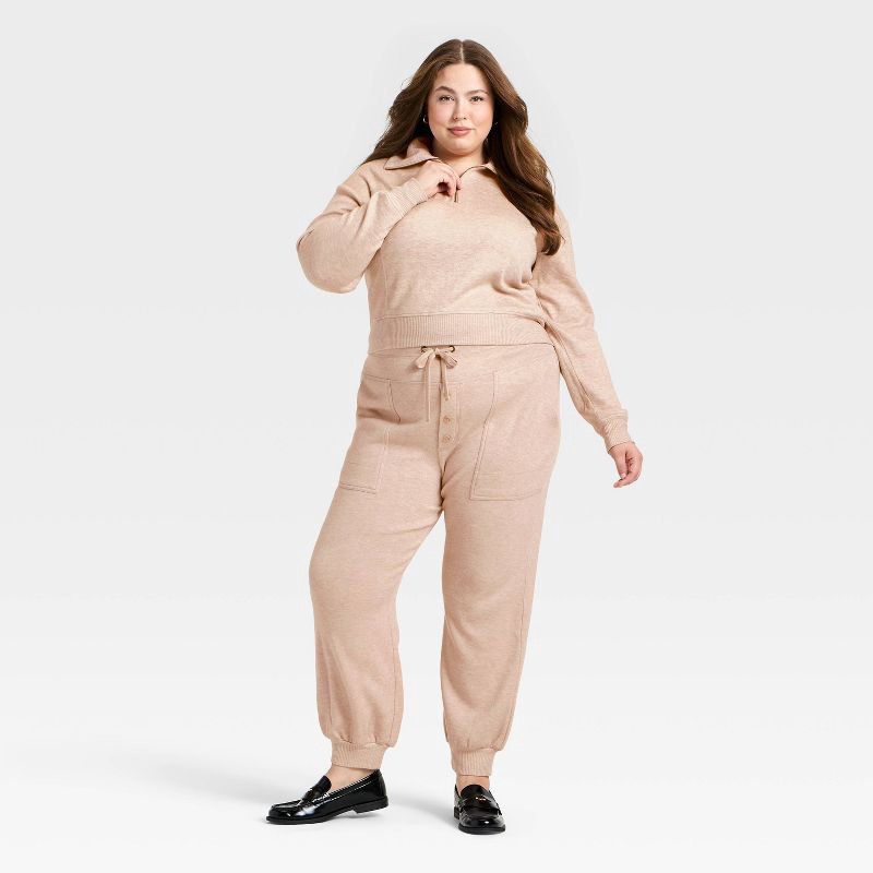 slide 3 of 3, Women's Quarter Zip Pullover Sweatshirt - Universal Thread™ Heather Oatmeal XXL, 1 ct