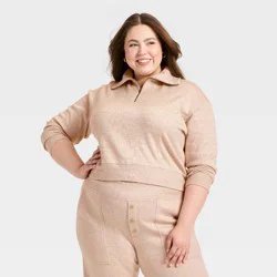 Women's Quarter Zip Pullover Sweatshirt - Universal Thread™ Heather Oatmeal XXL