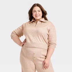 Women's Quarter Zip Pullover Sweatshirt - Universal Thread™ Heather Oatmeal XXL