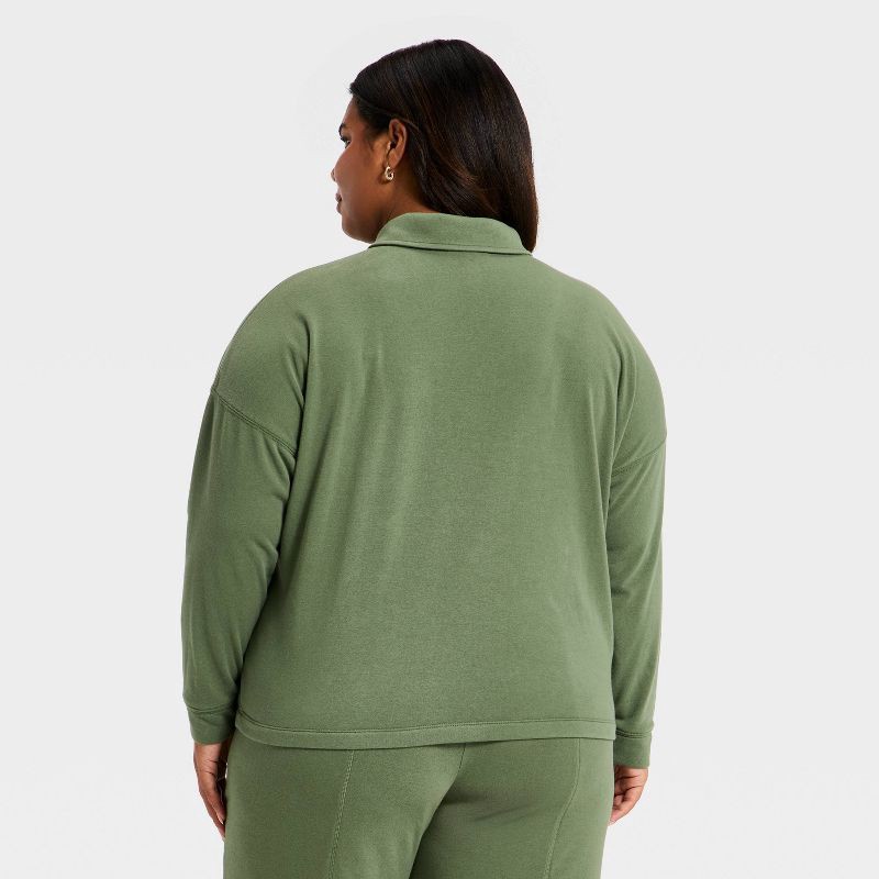 slide 3 of 3, Women's Lightweight Fleece Collared Button-Down Shirt - Universal Thread™ Olive Green XXL, 1 ct