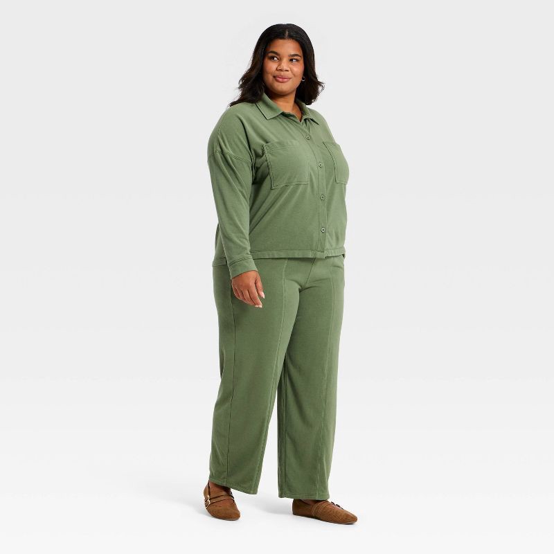 slide 2 of 3, Women's Lightweight Fleece Collared Button-Down Shirt - Universal Thread™ Olive Green XXL, 1 ct