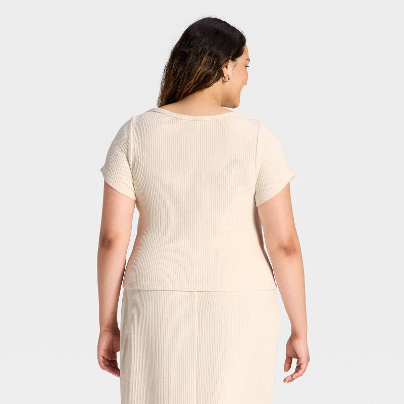 slide 2 of 3, Women's Slim Fit Short Sleeve Boat Neck Ribbed T-Shirt - Universal Thread™ Cream XXL, 1 ct