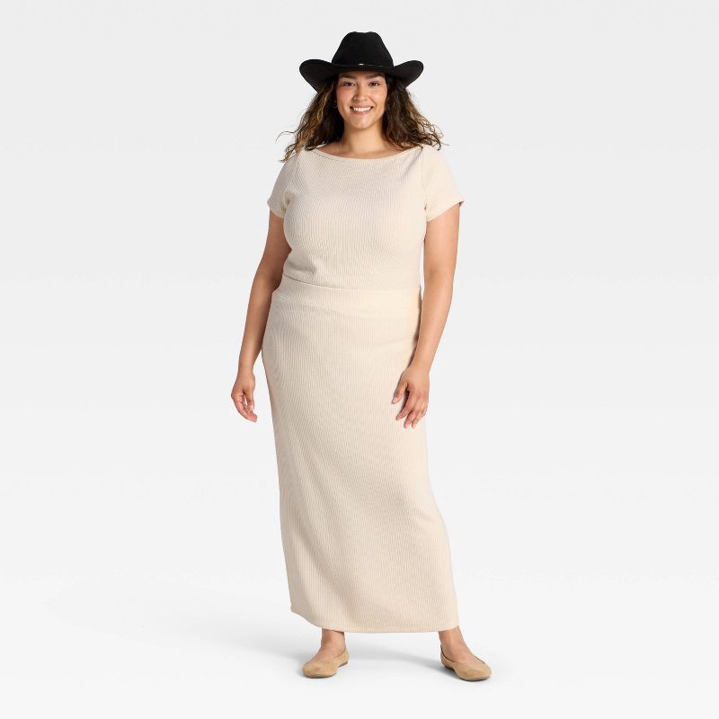 slide 3 of 3, Women's Slim Fit Short Sleeve Boat Neck Ribbed T-Shirt - Universal Thread™ Cream XXL, 1 ct