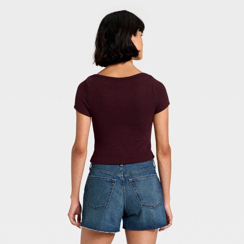 slide 2 of 4, Women's Slim Fit Short Sleeve Boat Neck Ribbed T-Shirt - Universal Thread™ Burgundy XL, 1 ct