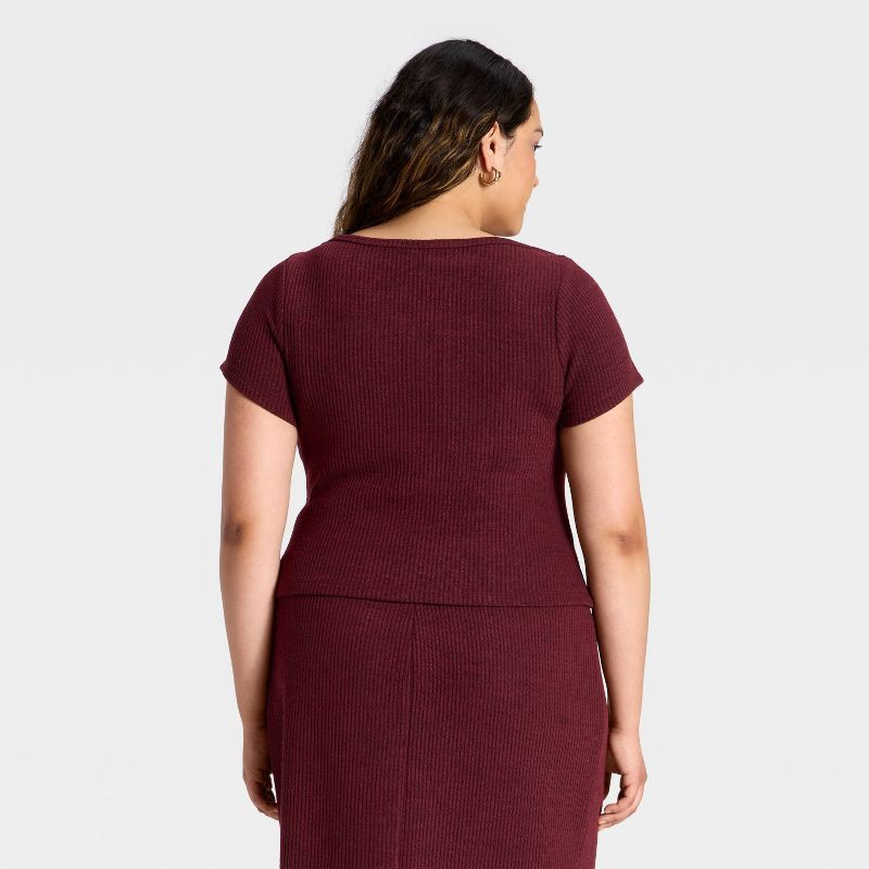 slide 2 of 3, Women's Slim Fit Short Sleeve Boat Neck Ribbed T-Shirt - Universal Thread™ Burgundy XXL, 1 ct