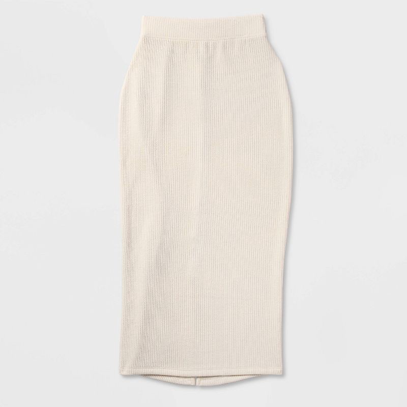 slide 4 of 4, Women's Knit Ribbed Maxi Pencil Skirt - Universal Thread™ Cream L, 1 ct