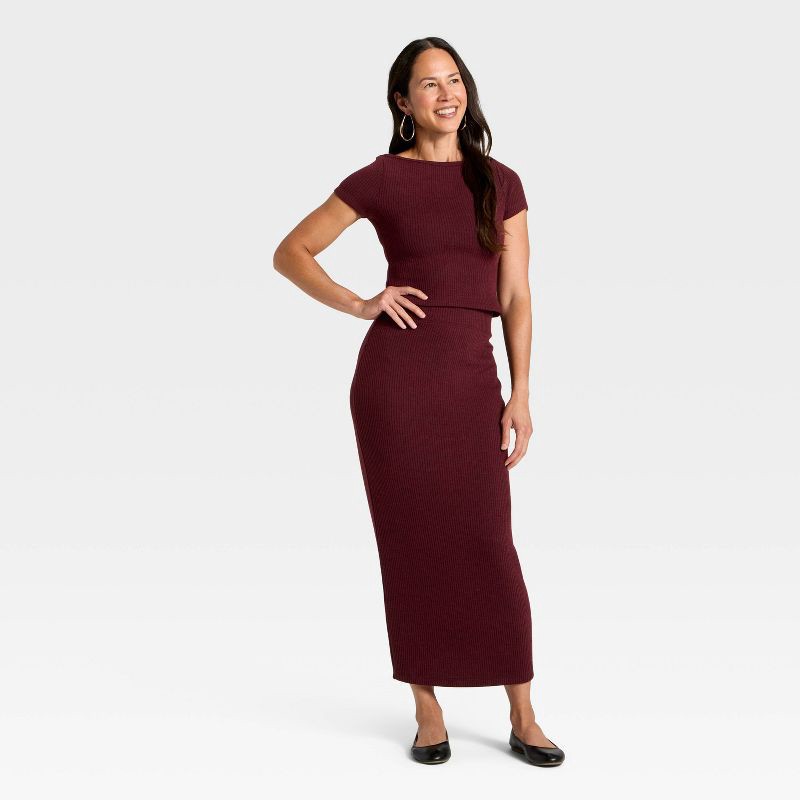 slide 3 of 4, Women's Knit Ribbed Maxi Pencil Skirt - Universal Thread™ Burgundy XL, 1 ct