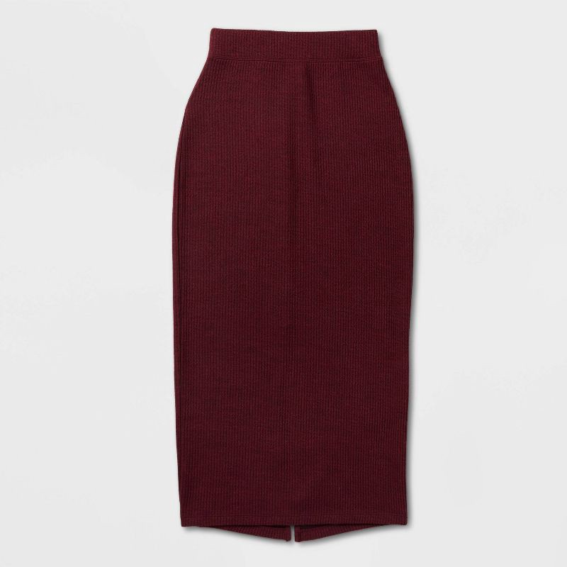 slide 4 of 4, Women's Knit Ribbed Maxi Pencil Skirt - Universal Thread™ Burgundy XL, 1 ct