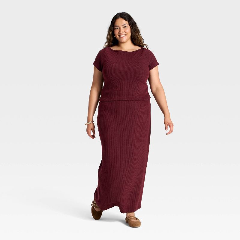 slide 3 of 3, Women's Knit Ribbed Maxi Pencil Skirt - Universal Thread™ Burgundy XXL, 1 ct